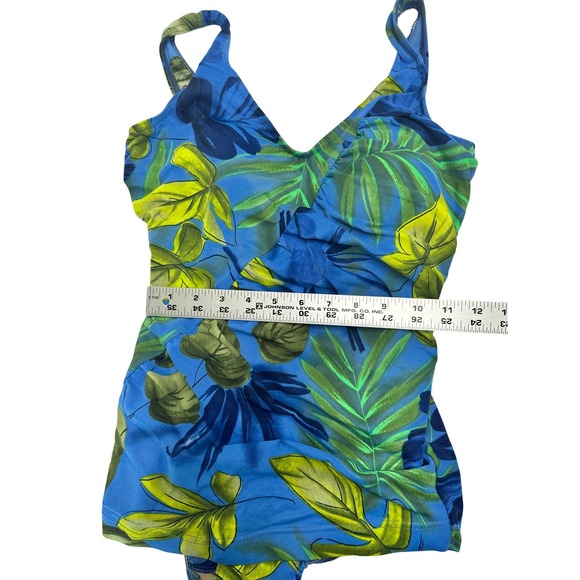 Vintage 80s Floral Tank Swimsuit One Piece Swimwear Tropical Print Beach JS - Picture 6 of 9